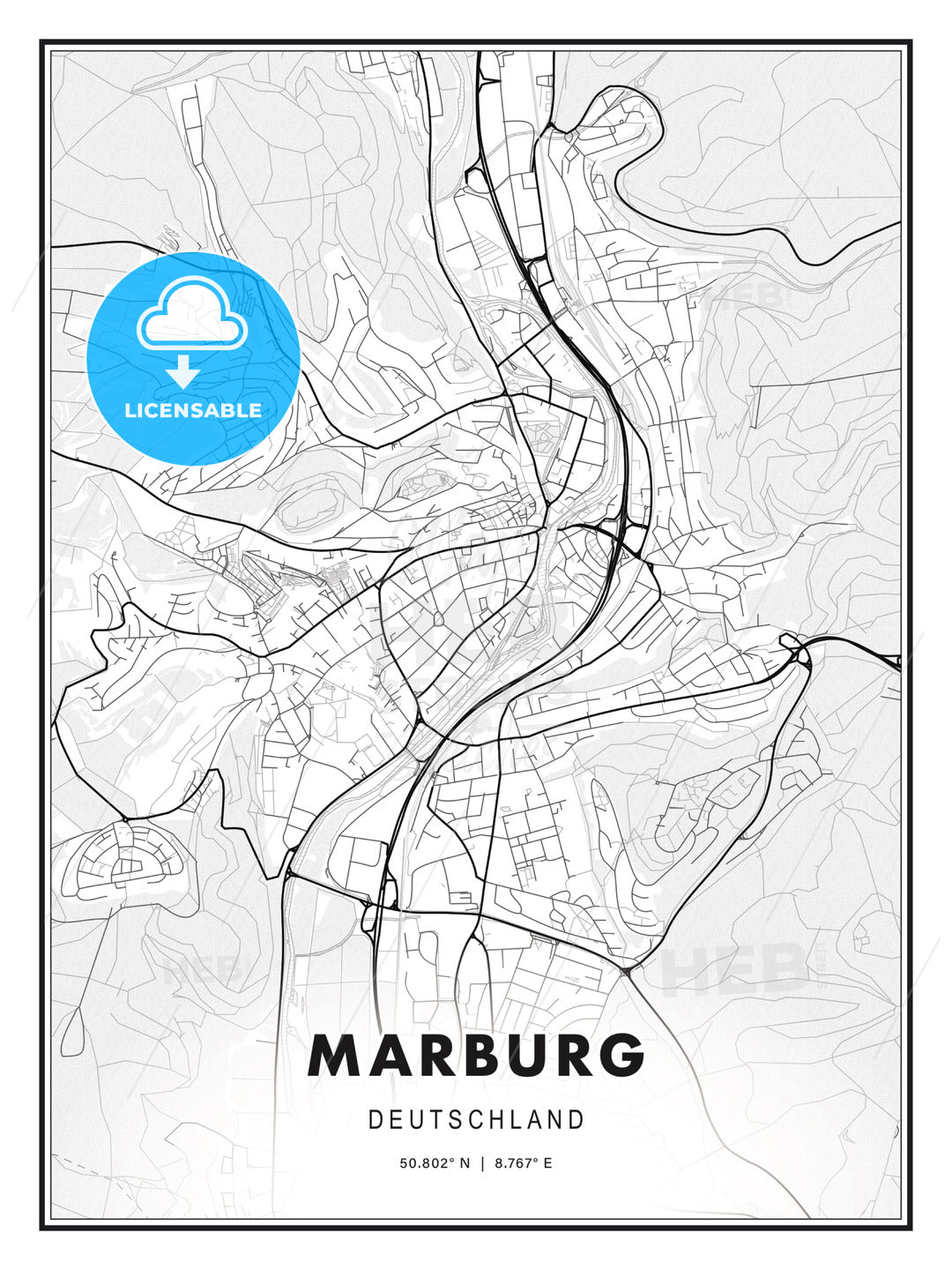 Marburg, Germany, Modern Print Template in Various Formats - HEBSTREITS Sketches