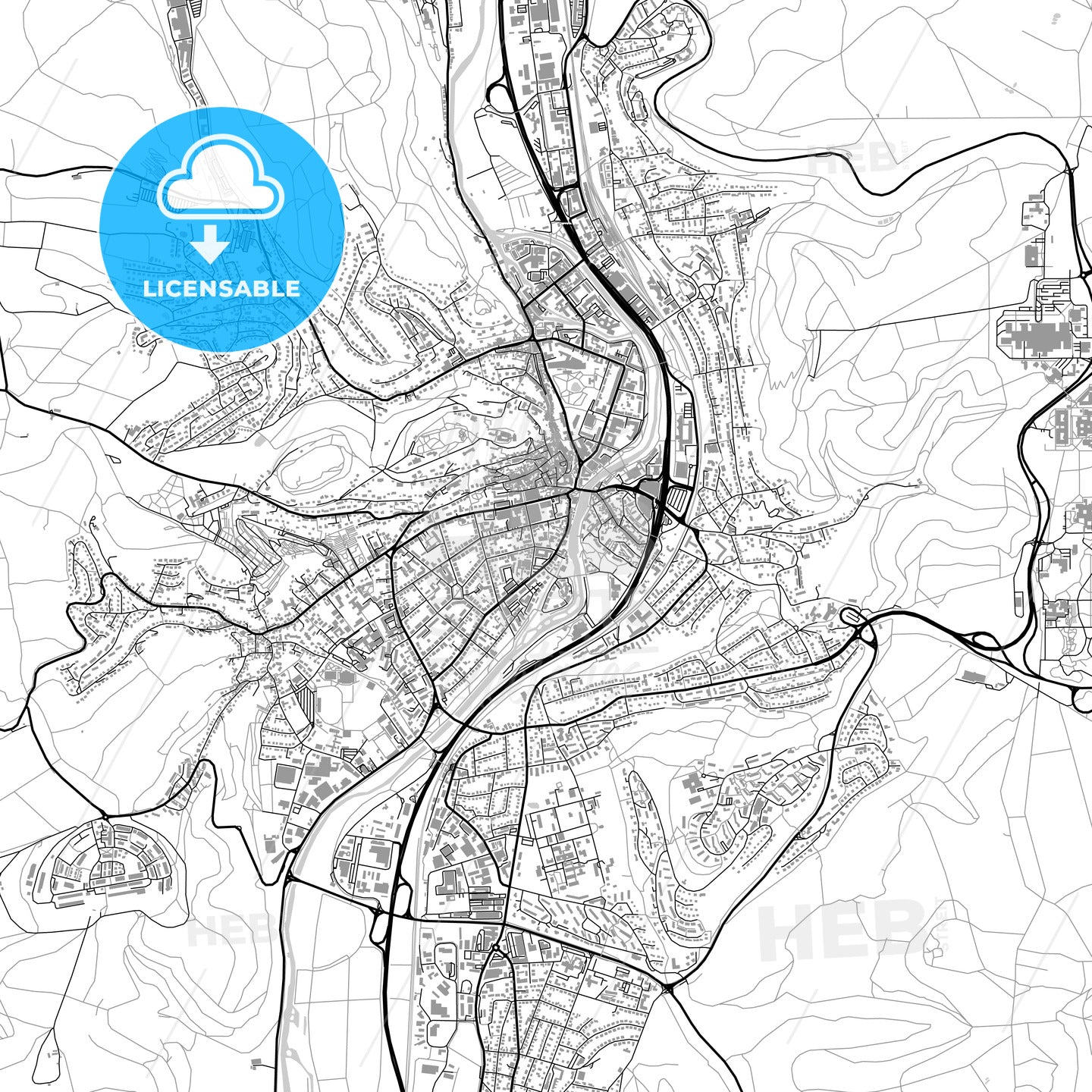 Marburg, Germany, vector map with buildings