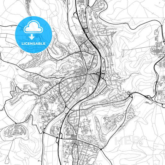 Marburg, Germany, vector map with buildings