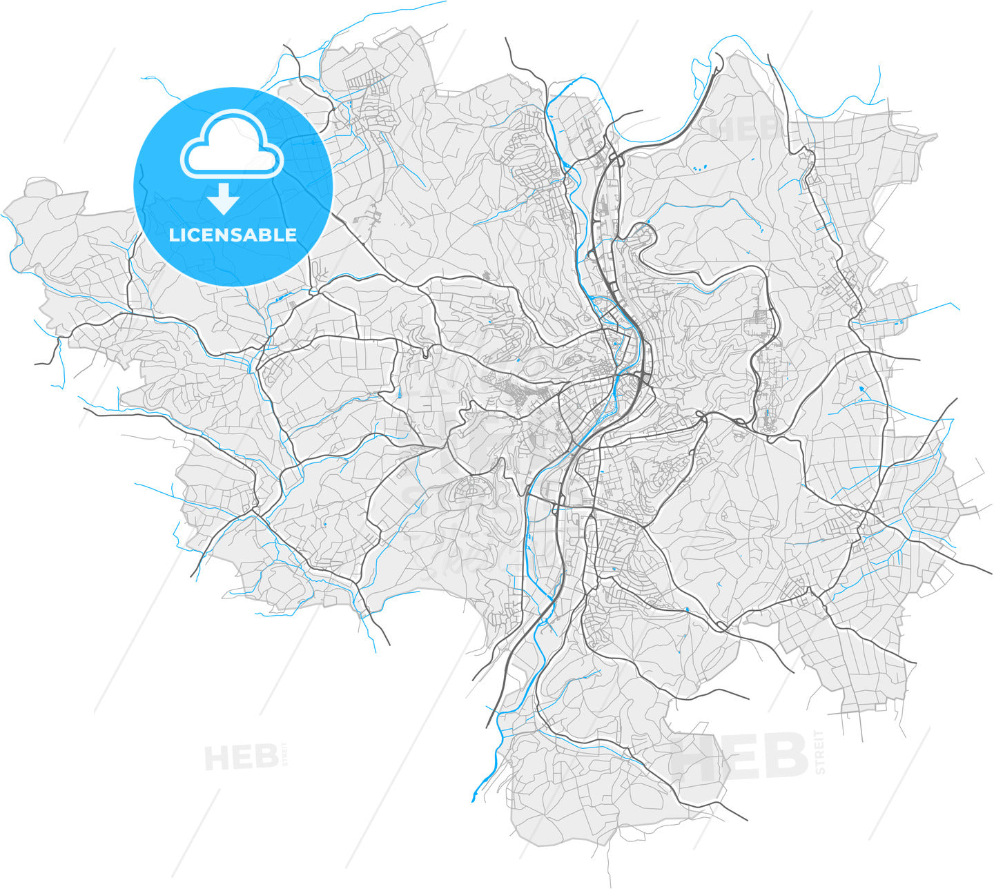 Marburg, Hesse, Germany, high quality vector map