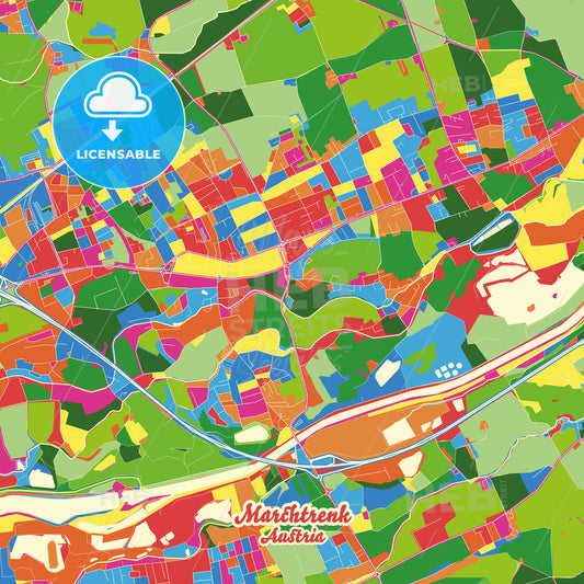 Marchtrenk, Austria Crazy Colorful Street Map Poster Template - HEBSTREITS Sketches