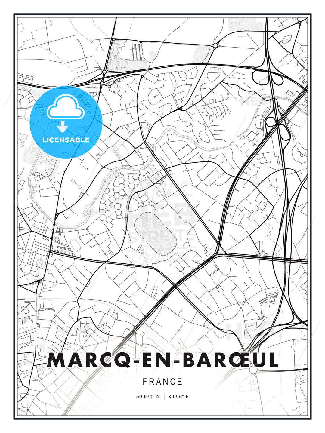 Marcq-en-Barœul, France, Modern Print Template in Various Formats - HEBSTREITS Sketches