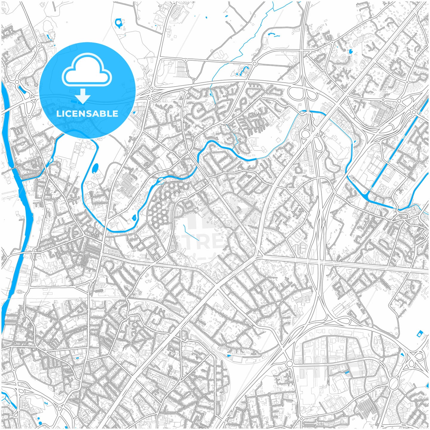 Marcq-en-Barœul, Nord, France, city map with high quality roads.