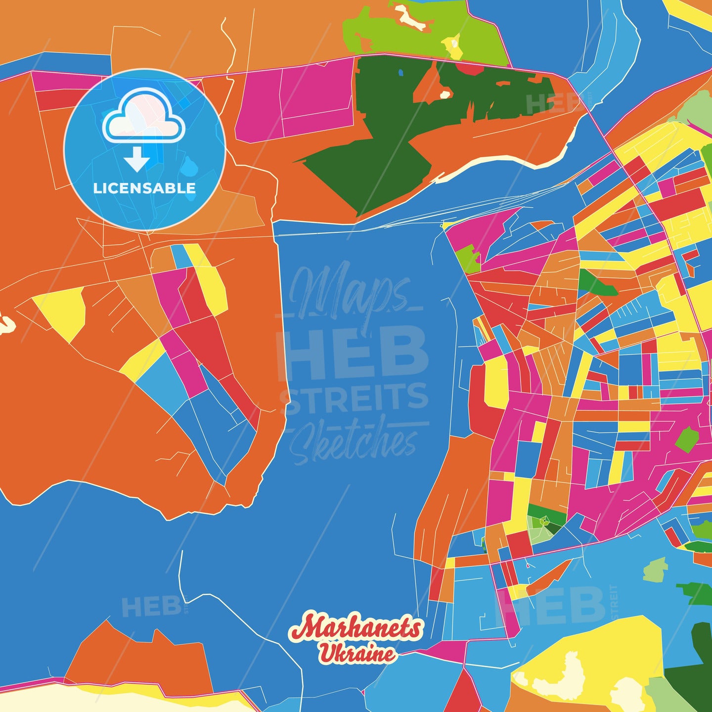 Marhanets, Ukraine Crazy Colorful Street Map Poster Template - HEBSTREITS Sketches
