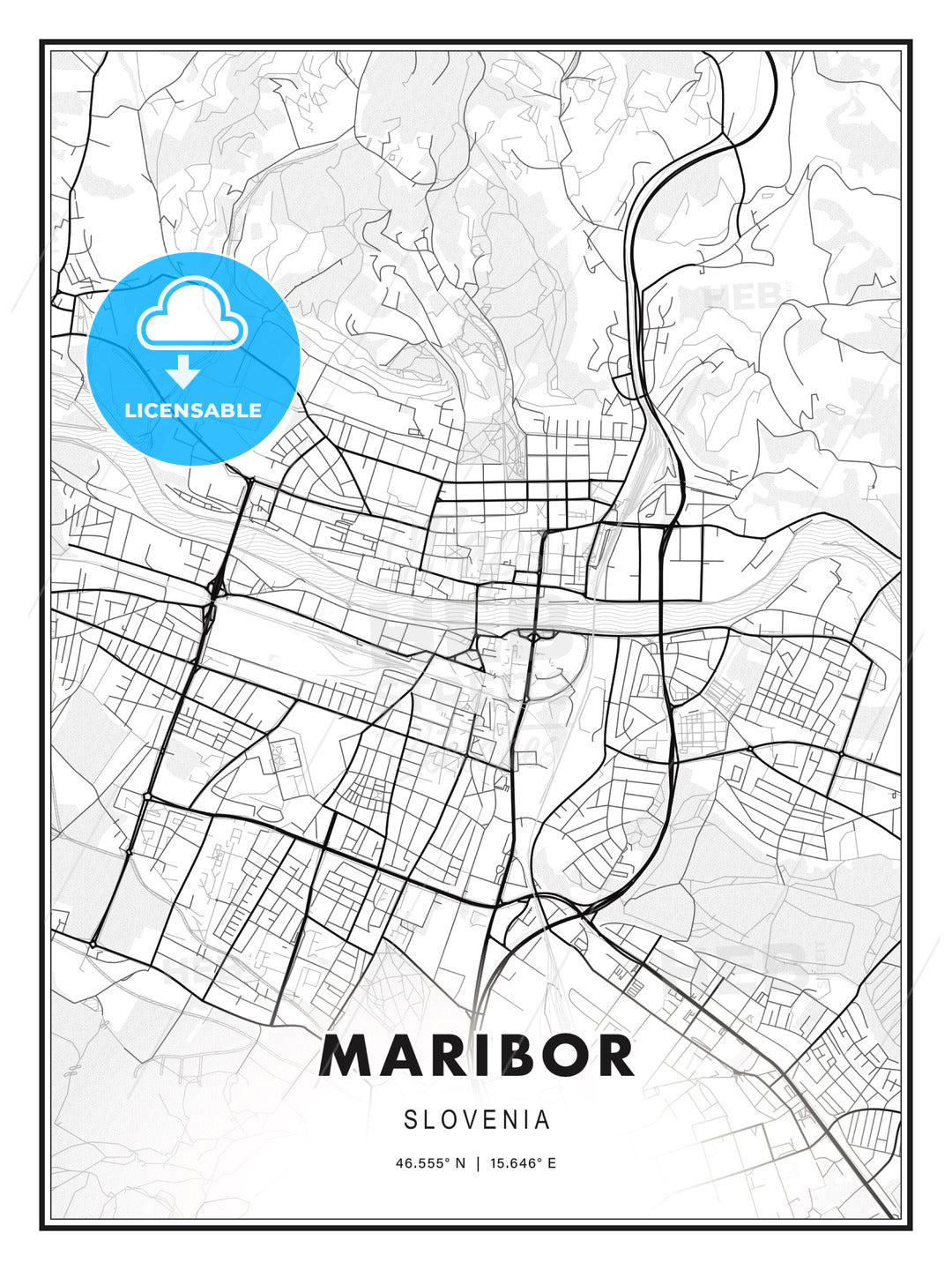 Maribor, Slovenia, Modern Print Template in Various Formats - HEBSTREITS Sketches