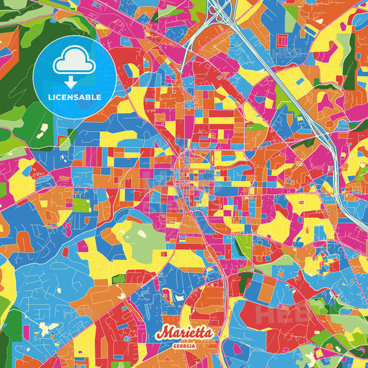 Marietta, United States Crazy Colorful Street Map Poster Template - HEBSTREITS Sketches