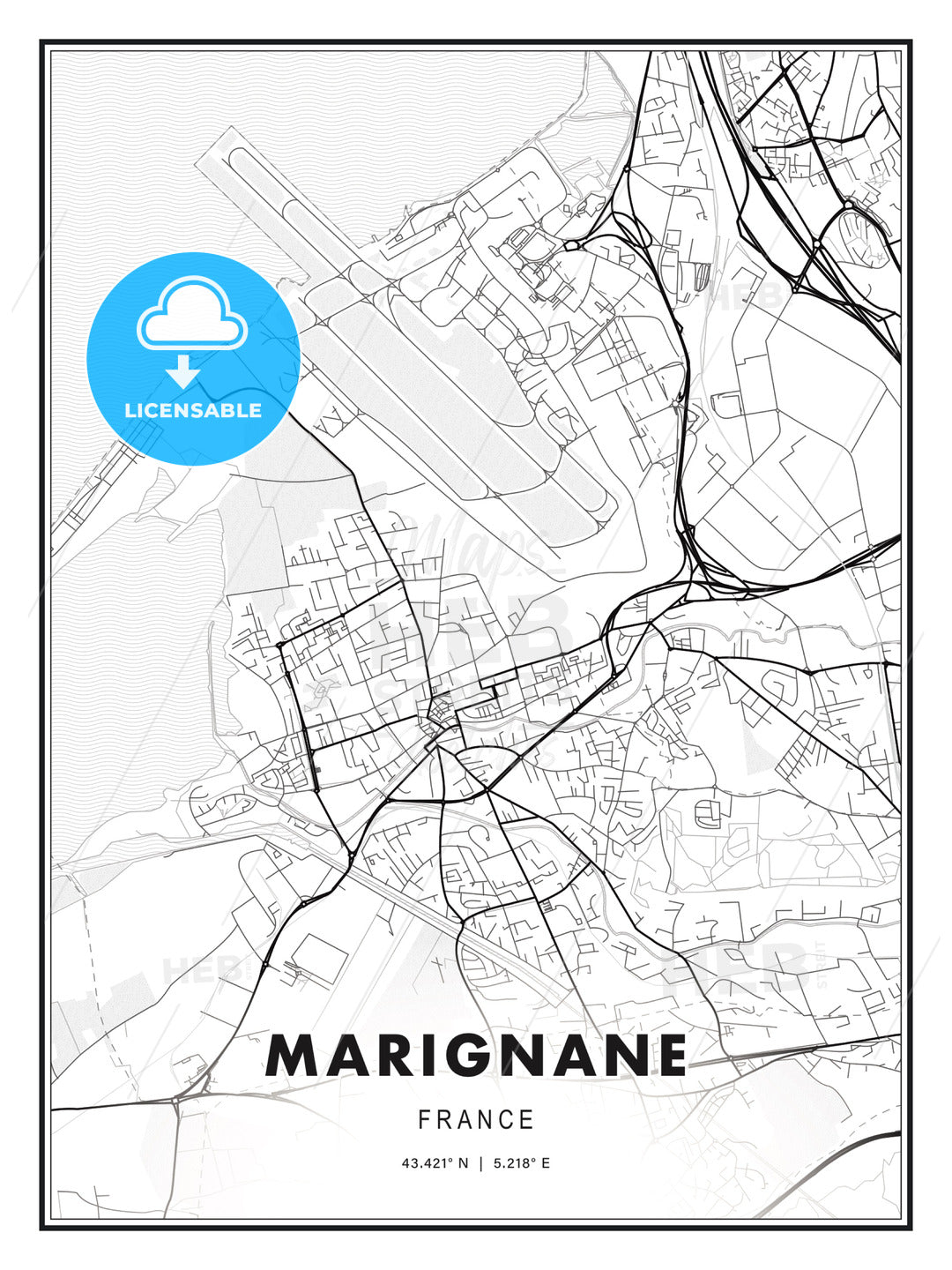 Marignane, France, Modern Print Template in Various Formats - HEBSTREITS Sketches