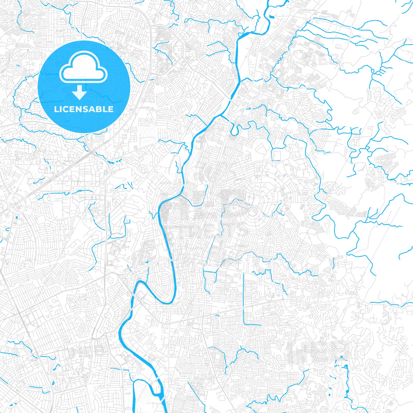 Marikina, Philippines PDF vector map with water in focus