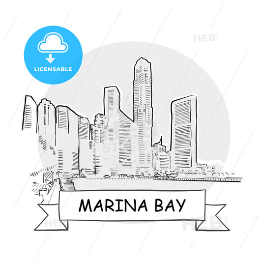 Marina Bay hand-drawn urban vector sign – instant download