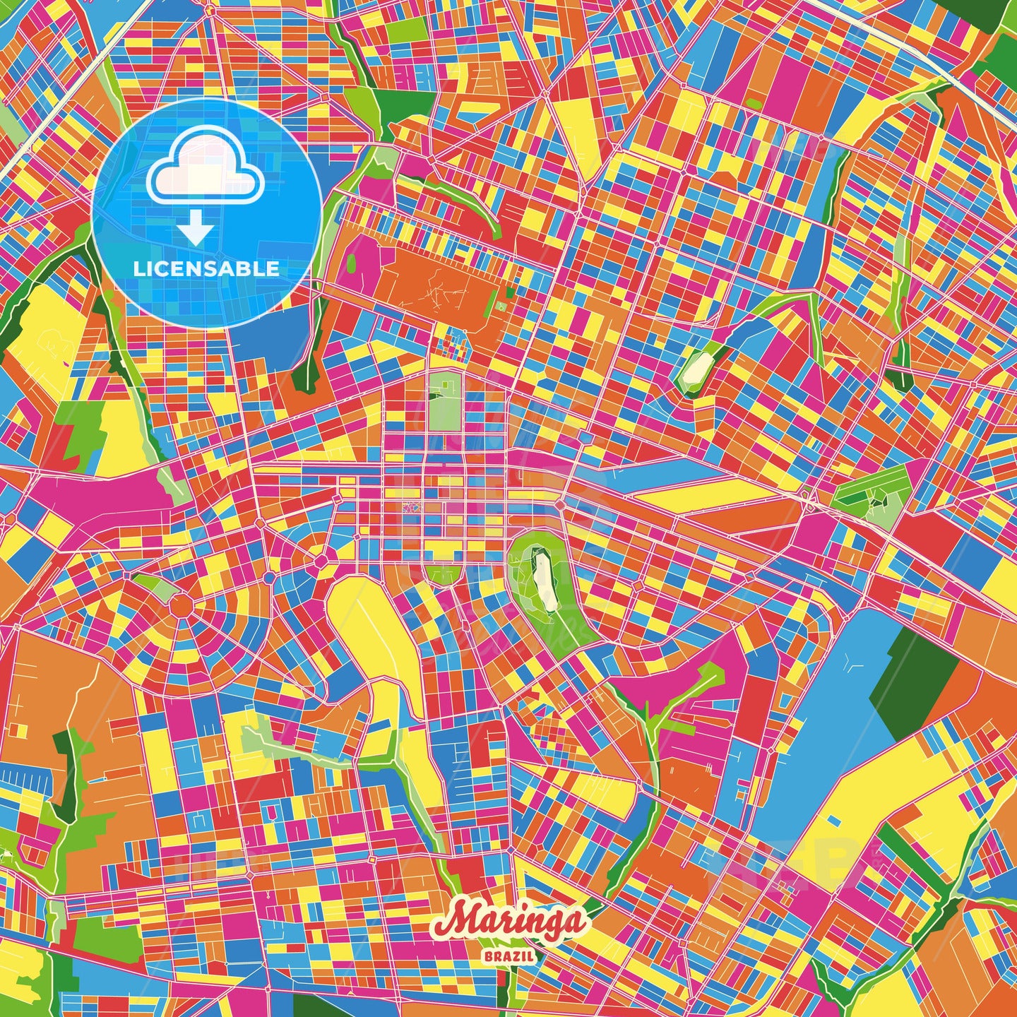 Maringa, Brazil Crazy Colorful Street Map Poster Template - HEBSTREITS Sketches