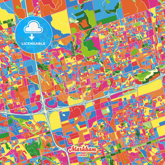 Markham, Canada Crazy Colorful Street Map Poster Template - HEBSTREITS Sketches