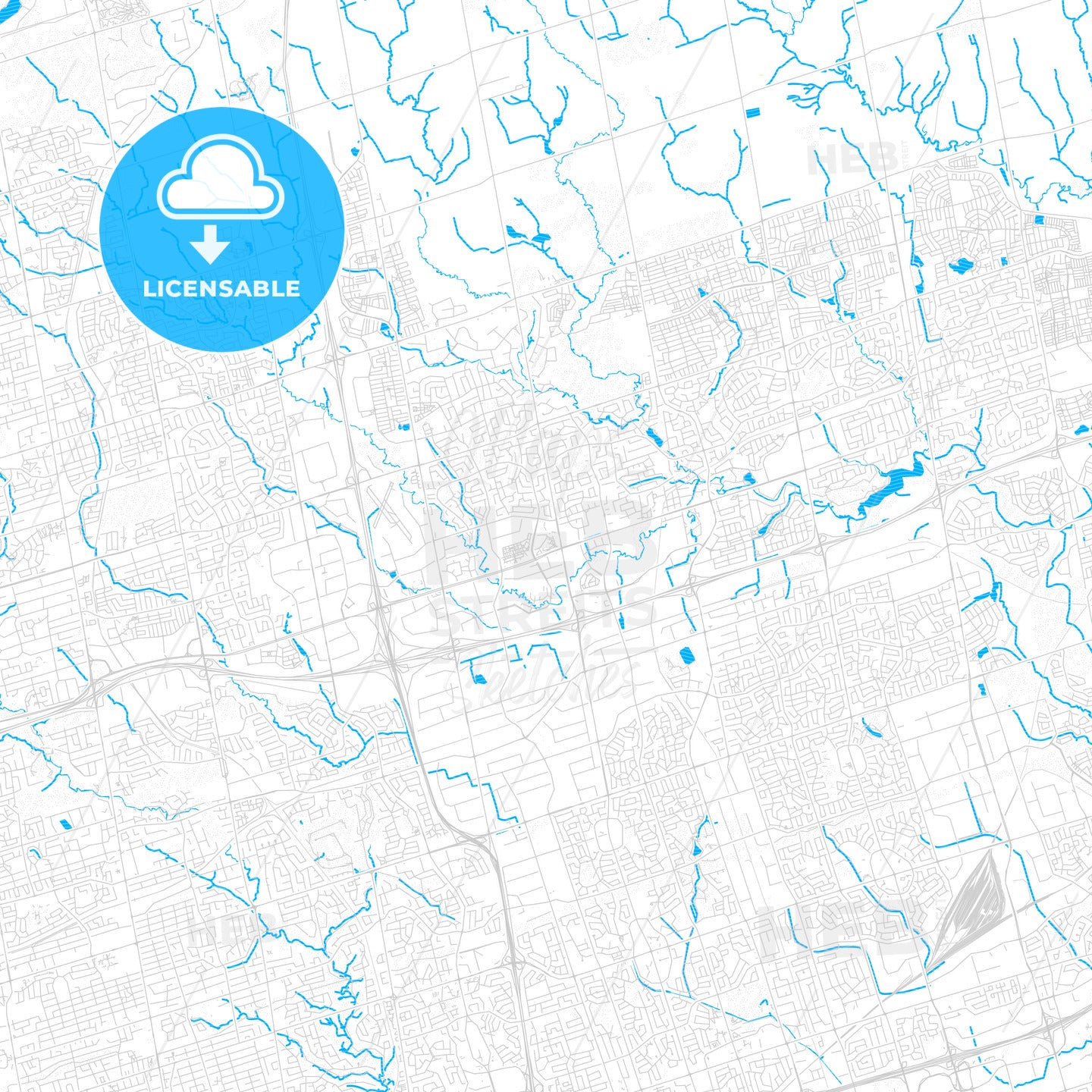 Markham, Canada PDF vector map with water in focus