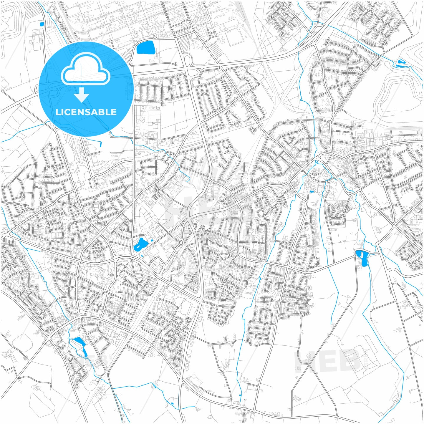 Marl, North Rhine-Westphalia, Germany, city map with high quality roads.