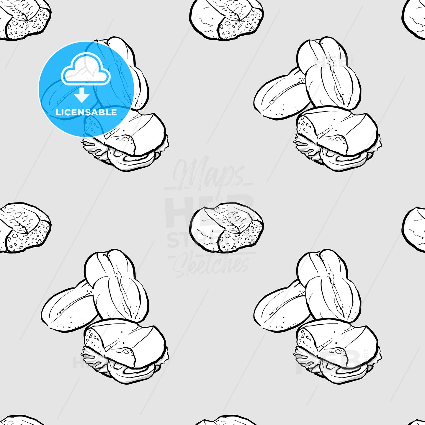 Marraqueta seamless pattern greyscale drawing – instant download