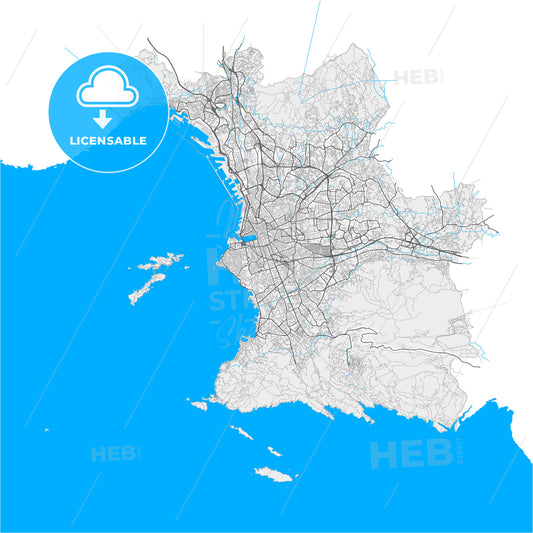 Marseille, Bouches-du-Rhône, France, high quality vector map