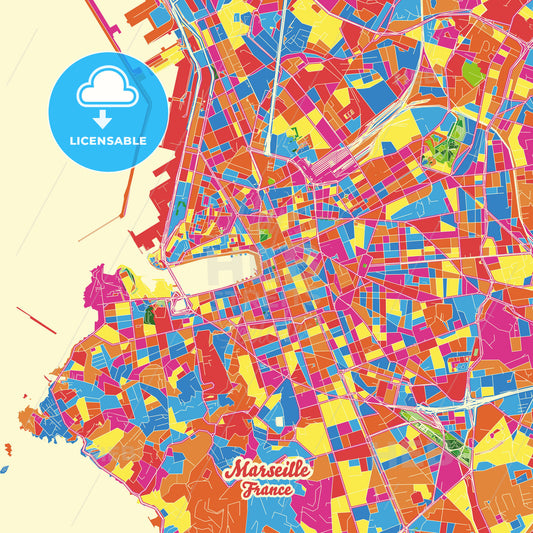 Marseille, France Crazy Colorful Street Map Poster Template - HEBSTREITS Sketches