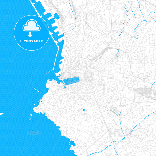 Marseille, France PDF vector map with water in focus