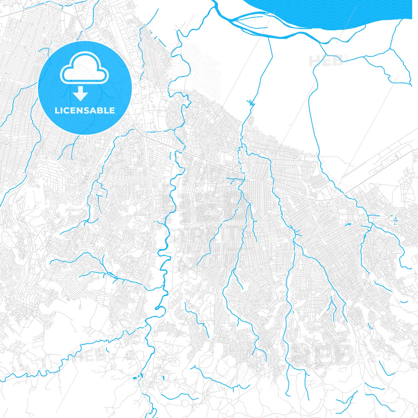 Masina, DR Congo PDF vector map with water in focus