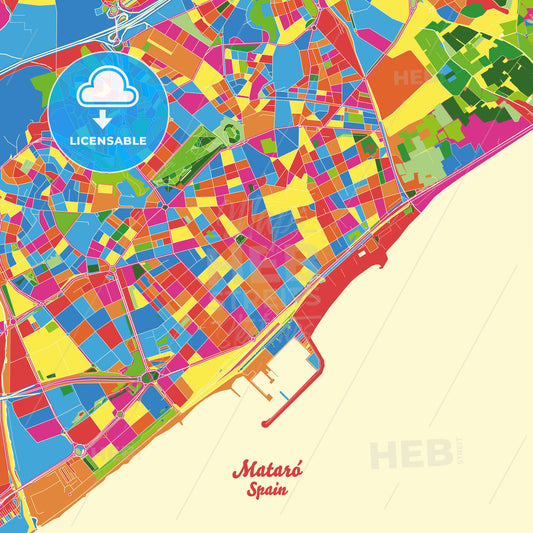 Mataró, Spain Crazy Colorful Street Map Poster Template - HEBSTREITS Sketches