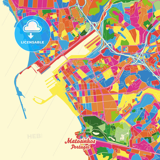 Matosinhos, Portugal Crazy Colorful Street Map Poster Template - HEBSTREITS Sketches