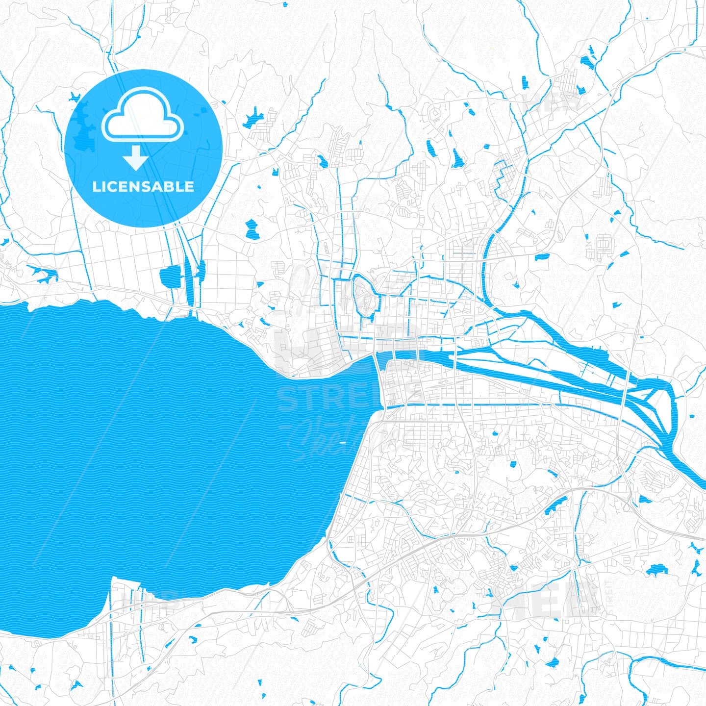 Matsue, Japan PDF vector map with water in focus