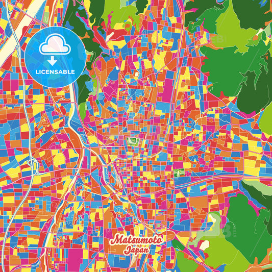 Matsumoto, Japan Crazy Colorful Street Map Poster Template - HEBSTREITS Sketches