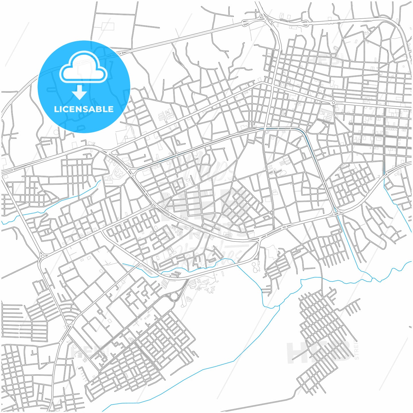 Maturin, Venezuela, city map with high quality roads.