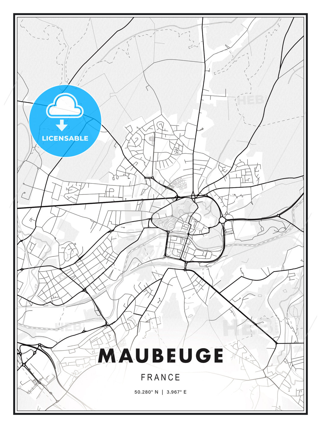 Maubeuge, France, Modern Print Template in Various Formats - HEBSTREITS Sketches