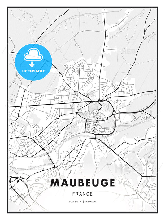 Maubeuge, France, Modern Print Template in Various Formats - HEBSTREITS Sketches
