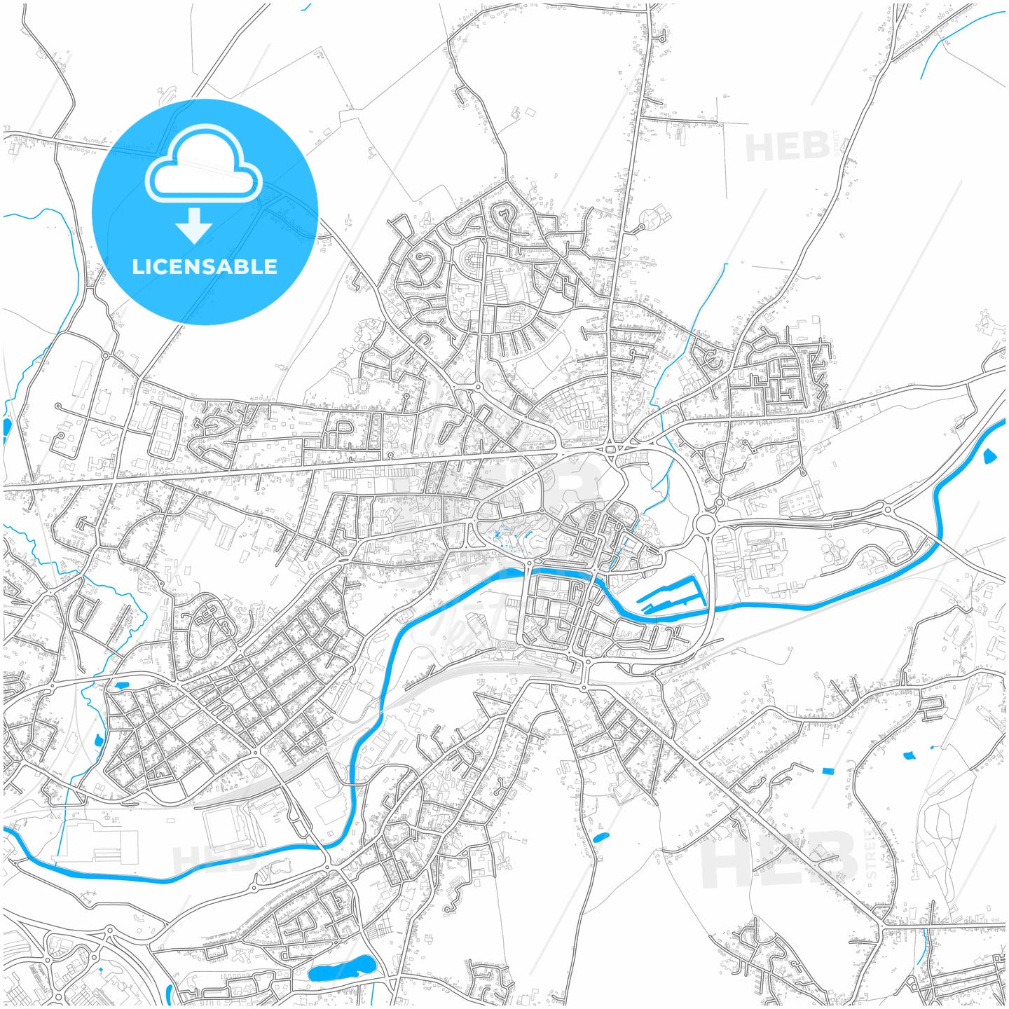 Maubeuge, Nord, France, city map with high quality roads.