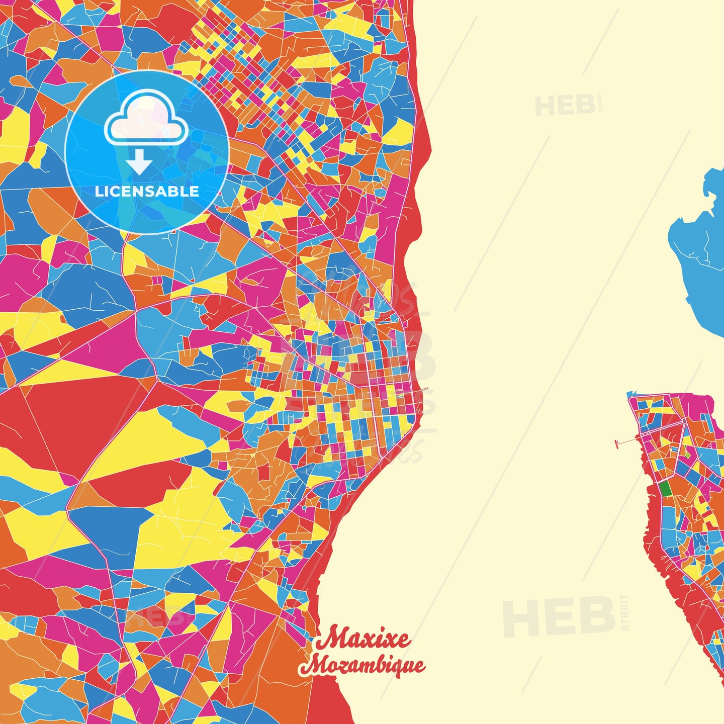 Maxixe, Mozambique Crazy Colorful Street Map Poster Template - HEBSTREITS Sketches