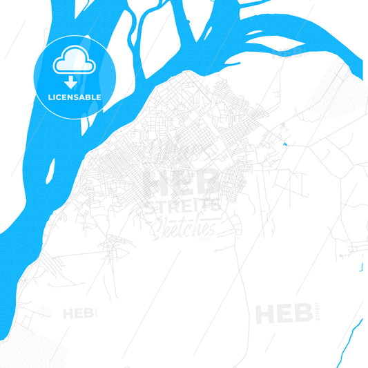 Mbandaka, DR Congo PDF vector map with water in focus