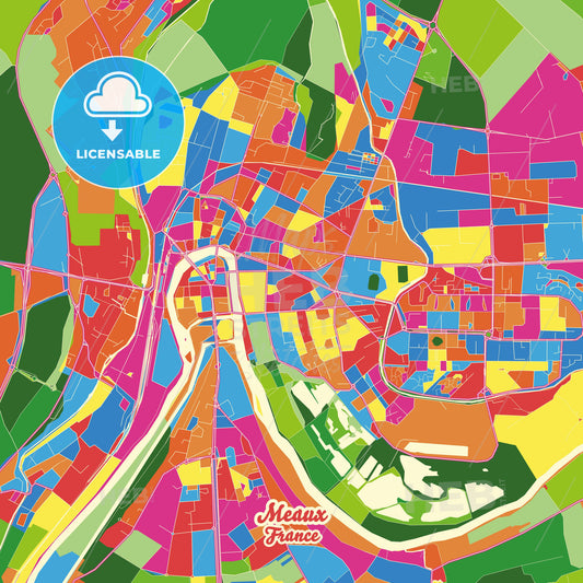 Meaux, France Crazy Colorful Street Map Poster Template - HEBSTREITS Sketches