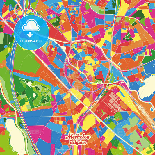 Mechelen, Belgium Crazy Colorful Street Map Poster Template - HEBSTREITS Sketches