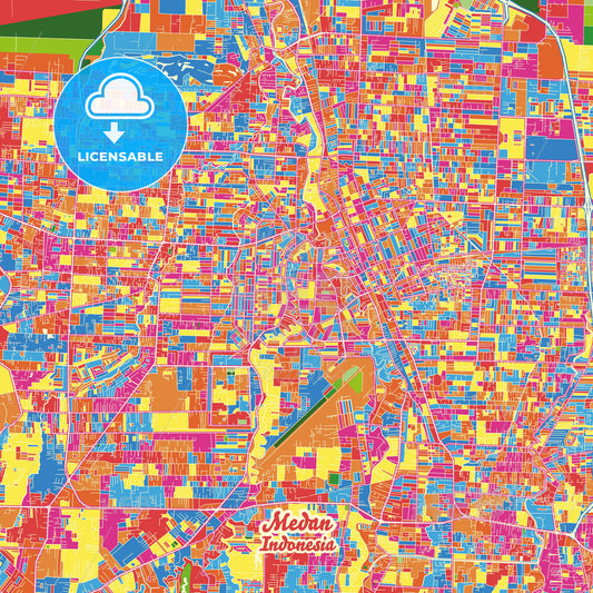 Medan, Indonesia Crazy Colorful Street Map Poster Template - HEBSTREITS Sketches