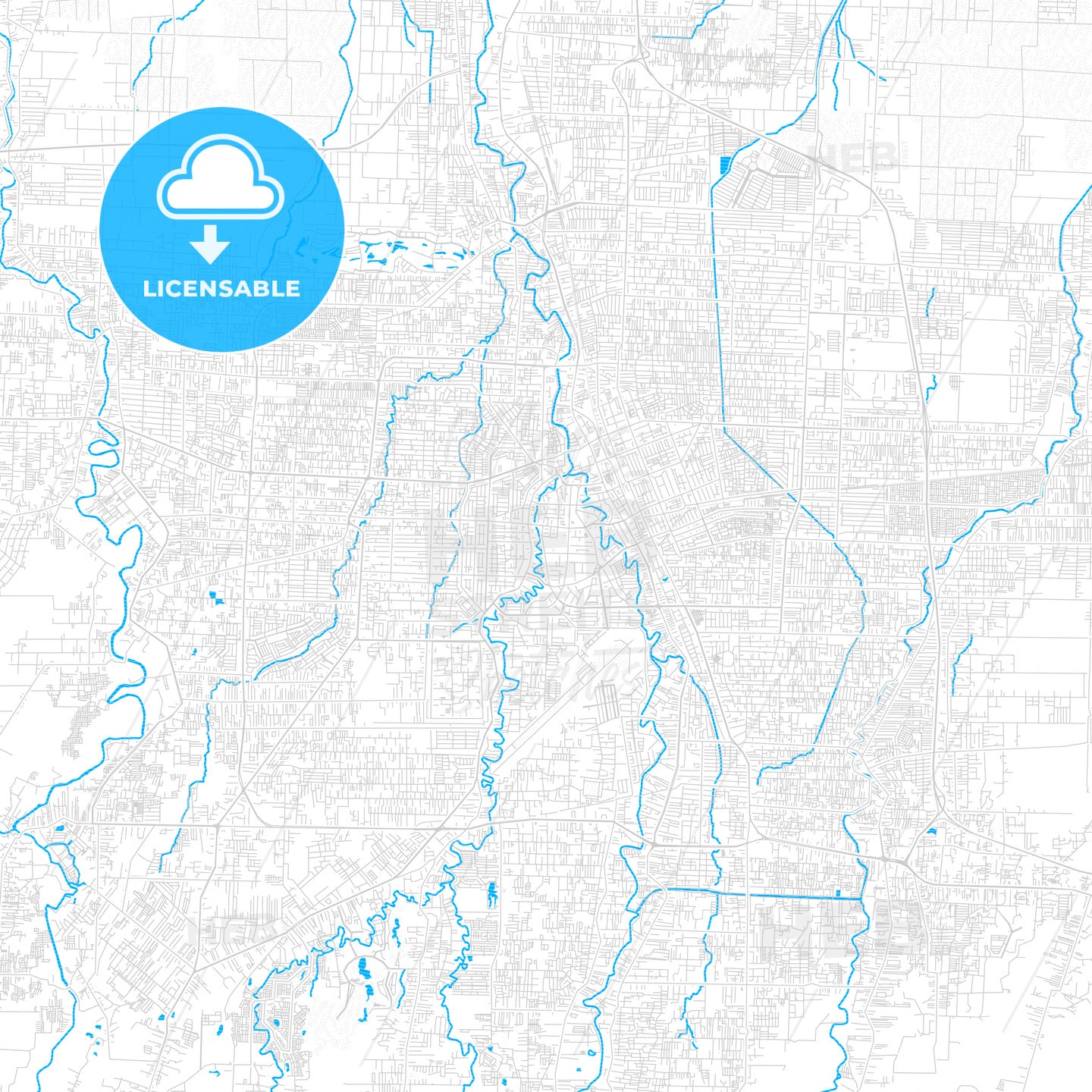 Medan, Indonesia PDF vector map with water in focus