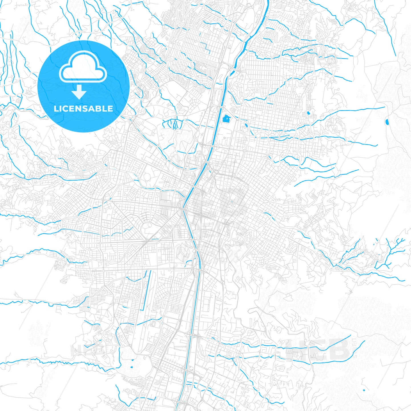 Medellin, Colombia PDF vector map with water in focus