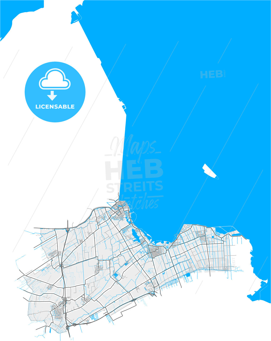 Medemblik, North Holland, Netherlands, high quality vector map
