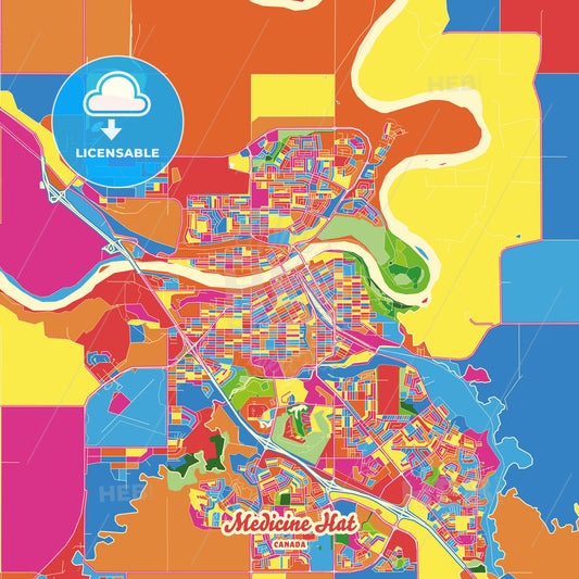 Medicine Hat, Canada Crazy Colorful Street Map Poster Template - HEBSTREITS Sketches