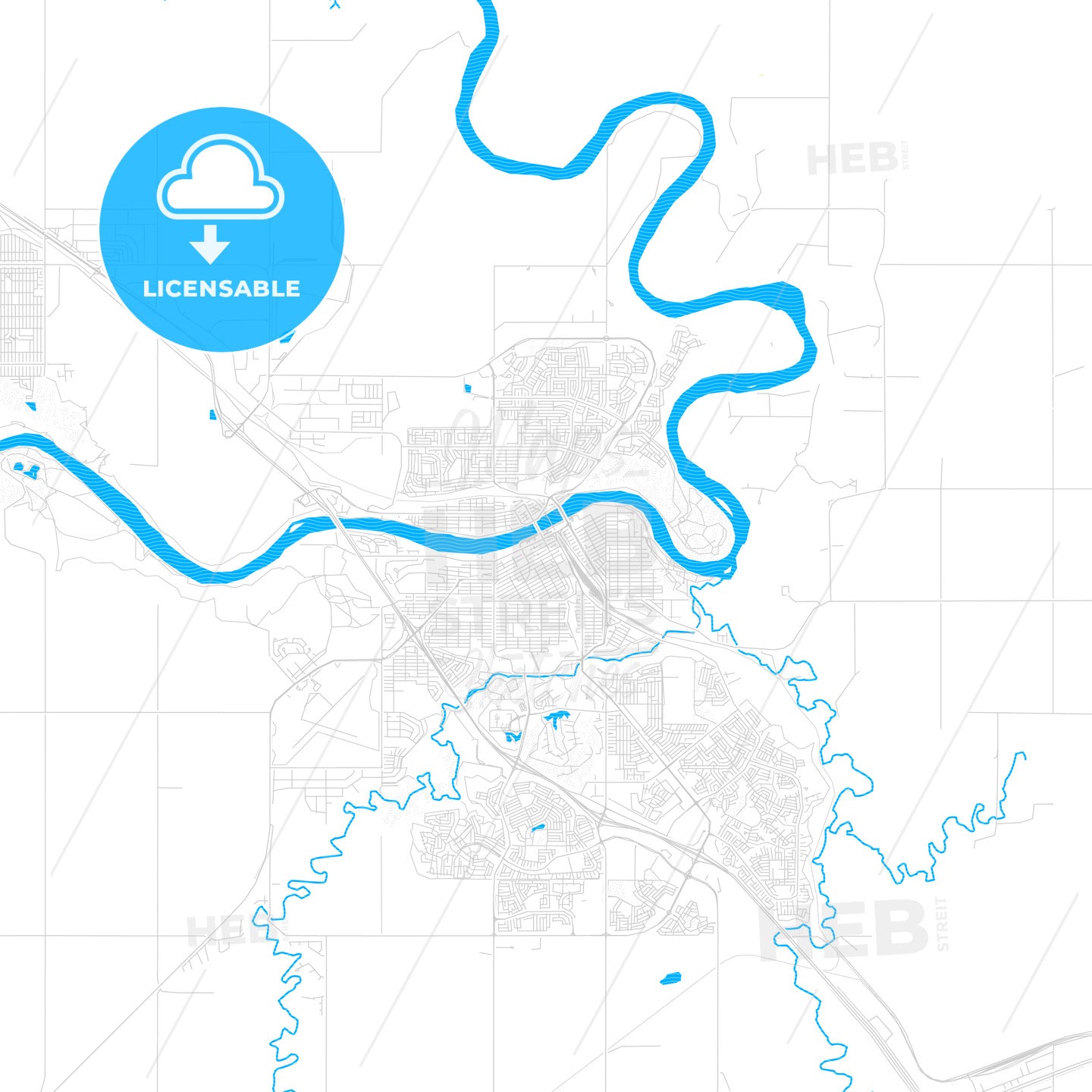Medicine Hat, Canada PDF vector map with water in focus