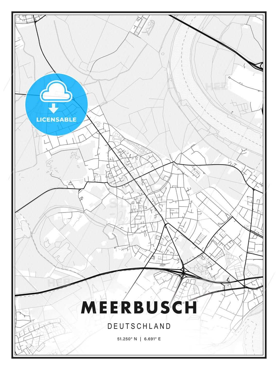 Meerbusch, Germany, Modern Print Template in Various Formats - HEBSTREITS Sketches