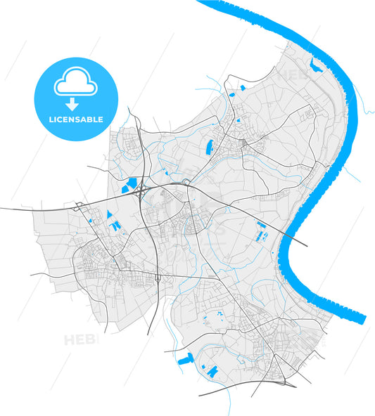 Meerbusch, North Rhine-Westphalia, Germany, high quality vector map