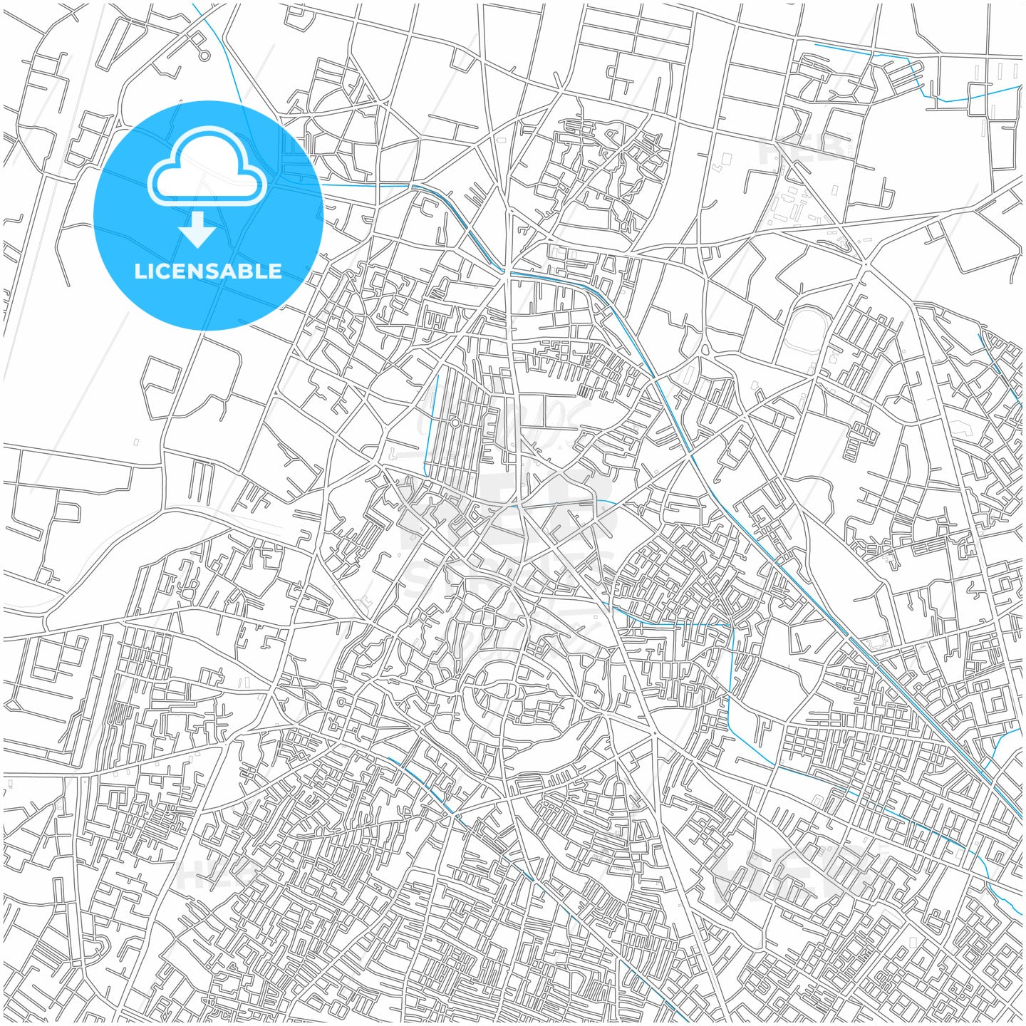 Meerut, Uttar Pradesh, India, city map with high quality roads.