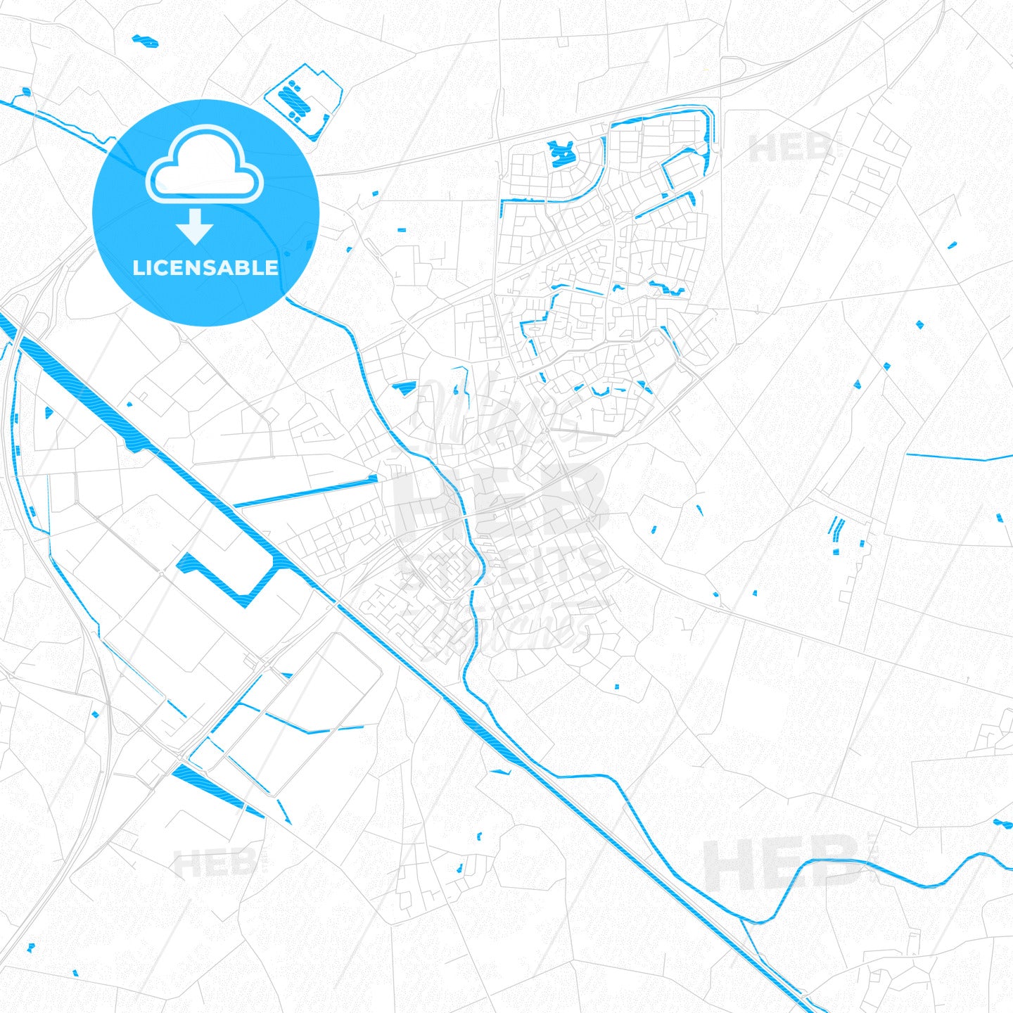 Meierijstad, Netherlands PDF vector map with water in focus