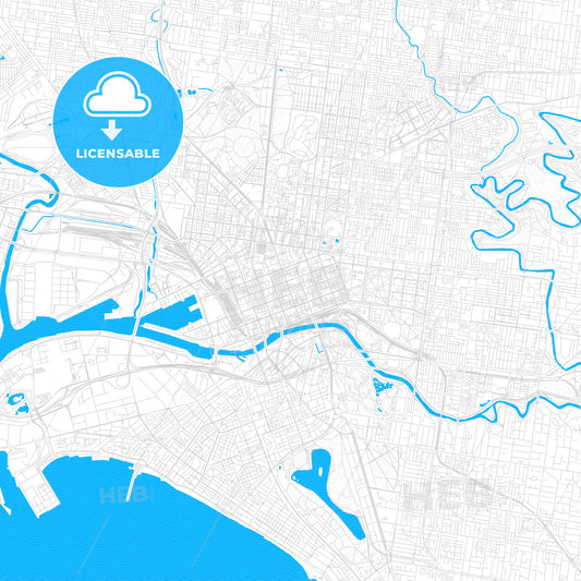 Melbourne, Australia PDF vector map with water in focus