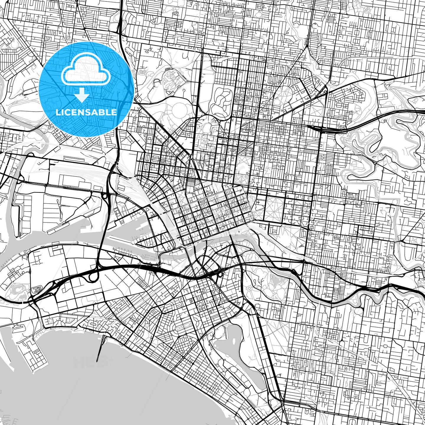 Melbourne, Victoria - downtown map, light