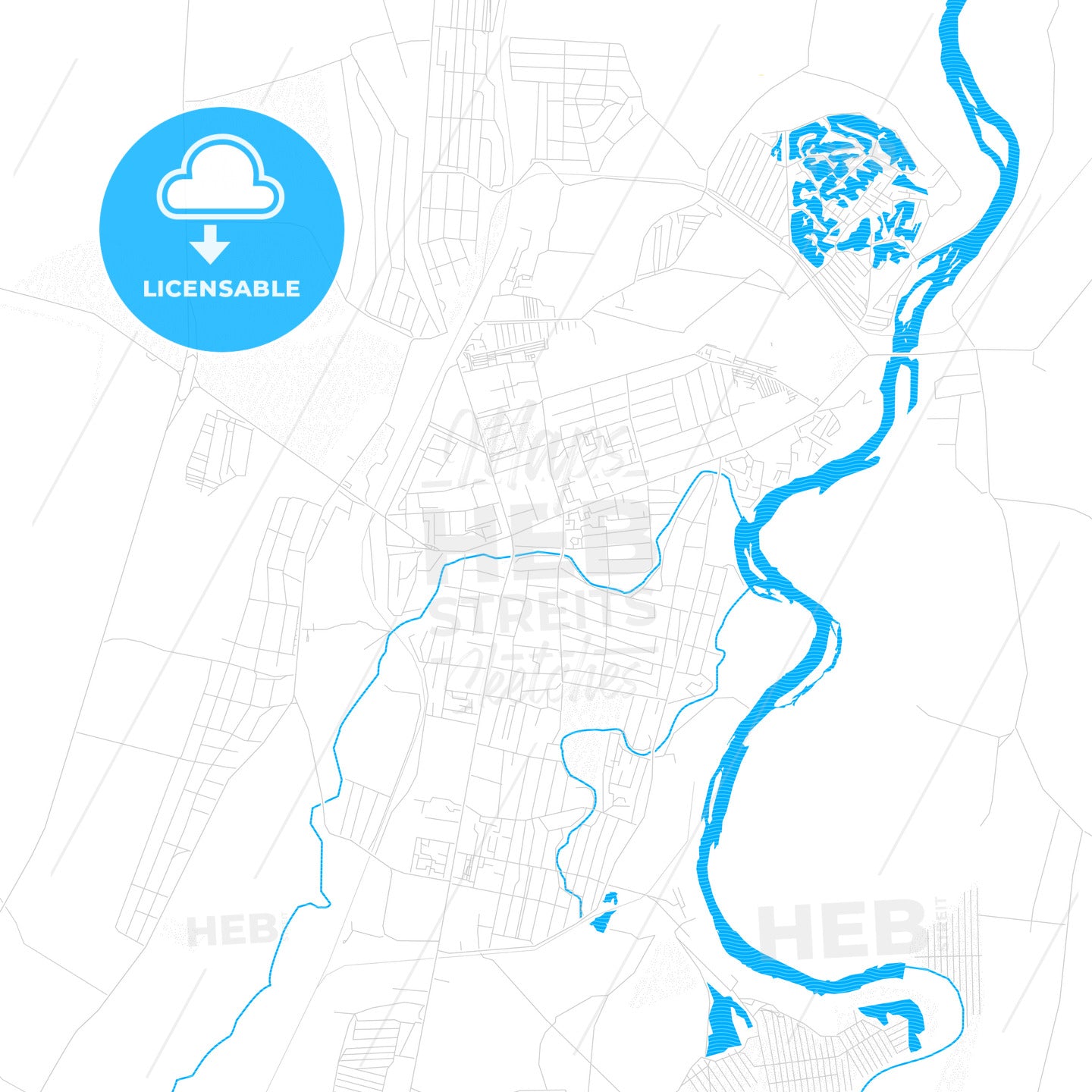 Meleuz, Russia PDF vector map with water in focus