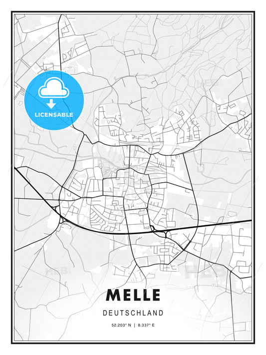 Melle, Germany, Modern Print Template in Various Formats - HEBSTREITS Sketches