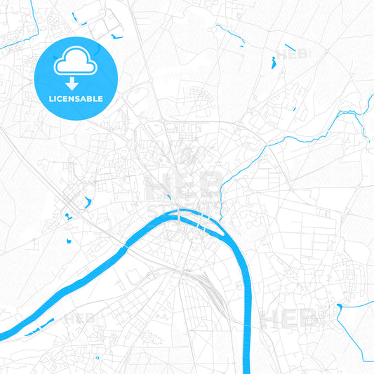 Melun, France PDF vector map with water in focus