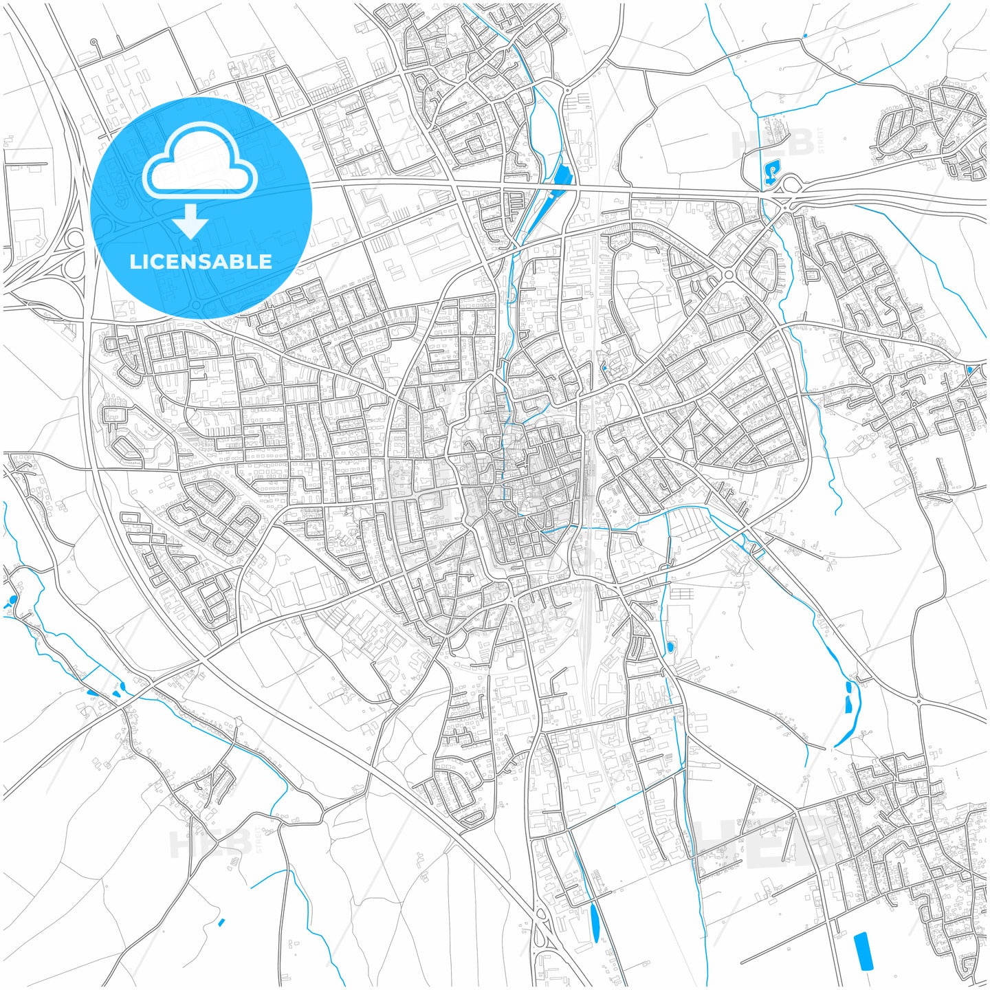 Memmingen, Bavaria, Germany, city map with high quality roads.